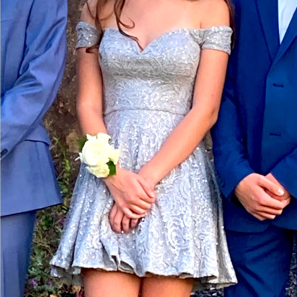 B Darlin Silver Homecoming dress
